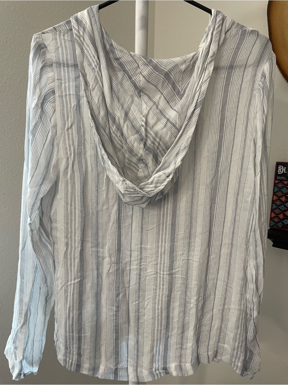 Chaser White and Gray Striped Hooded Tunic Top - Picture 6 of 7